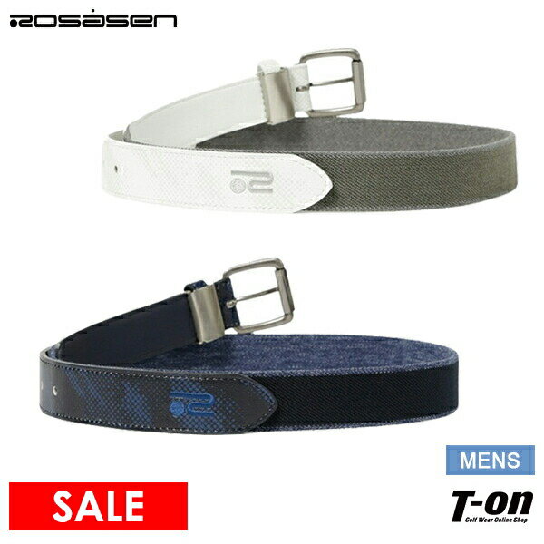 【30％OFF SALE】ロサーセン ROSASEN メンズ ベルト ゴムベルト ストレッチ ゴム×ドット迷彩柄レザー調素材 異素材コンビ ベルトカット可能 ゴルフ