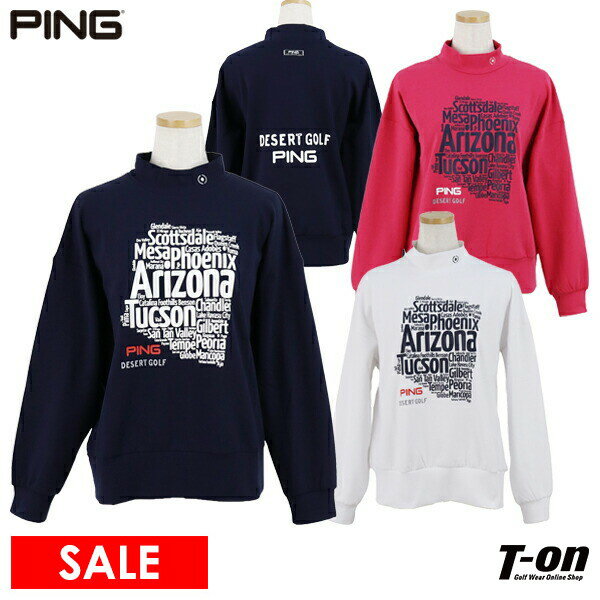 ピン 【40％OFF SALE】ピン PING レディース ハイネックシャツ 長袖 モックネックシャツ ストレッチ アリゾナプリント オーバーサイズ ドロップショルダー ゴルフウェア