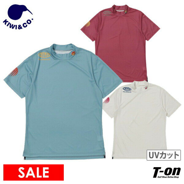 【30％OFF SALE】キウィ アンド コー KIWI＆CO. メンズ ハイネックシャツ 半袖 モックネックシャツ UVカット 吸汗速乾 ロゴモチーフプリント ゴルフウェア