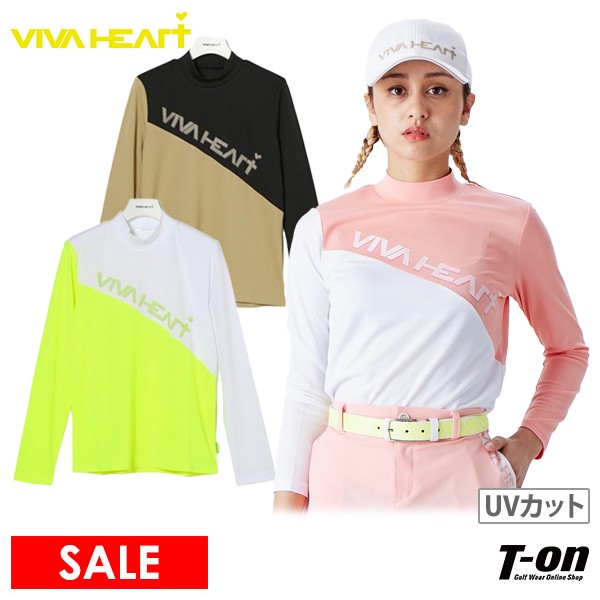 ビバハート VIVA HEART レディース ハイネックシャツ 長袖 モックネックシャツ 鹿の子素材 吸水速乾 UVカット バイカラー 配色切替 グラデーションロゴプリント 2023 秋冬 新作 ゴルフウェア