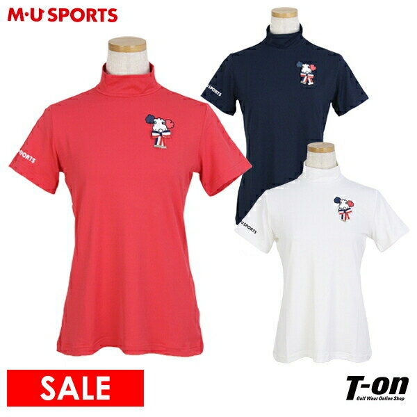 【30％OFF SALE】MUスポーツ エムユー スポーツ M.U SPORTS MUSPORTS レディース ハイネックシャツ 半袖 ストレッチ モックネックシャツ シュシュプリント トリコロールリボン付き ゴルフウェア