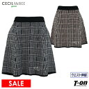 CECIL McBEE green セシルマクビー グリーン レディース スカート ニットスカート ニットフレアスカート ウエスト伸縮 グレンチェック柄ジャガード ロゴ刺繍  ゴルフウェア