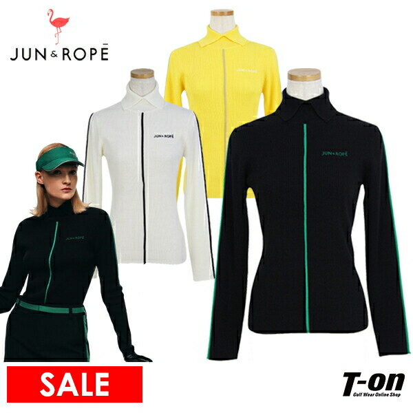 【40％OFF SALE】ジュン＆ロペ ジュンアンドロペ JUN＆ROPE レディース セーター ハイネック スリットリブ衿 リブニット プルオーバー 配色細ライン ウール混紡 ロゴ刺繍 【送料無料】 ゴルフウェア