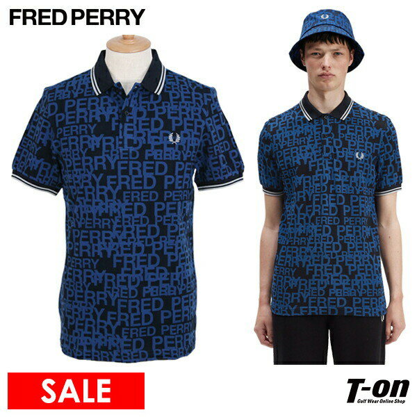 フレッドペリー 【楽天スーパーSALE】【50％OFF SALE】フレッドペリー FRED PERRY 日本正規品 メンズ ポロシャツ 半袖 ロゴ総柄デザイン 配色ライン ローレルリース ロゴ刺繍 綿100％ 鹿の子素材 ゴルフウェア