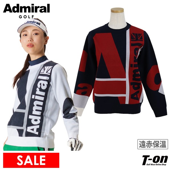 アドミラルゴルフ Admiral Golf 日本正規品 レディース セーター クルーネックセーター ニットプルオーバー 遠赤保温 ポップロゴジャガード ビッグロゴデザイン  ゴルフウェア