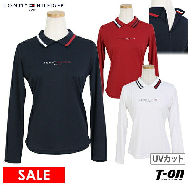 【30％OFF SALE】トミー ヒルフィガー ゴルフ TOMMY HILFIGER GOLF 日本正規品 レディース ポロシャツ 長袖 鹿の子素材 ストレッチUVカット バックファスナー 衿配色ライン ロゴプリント ゴルフウェア