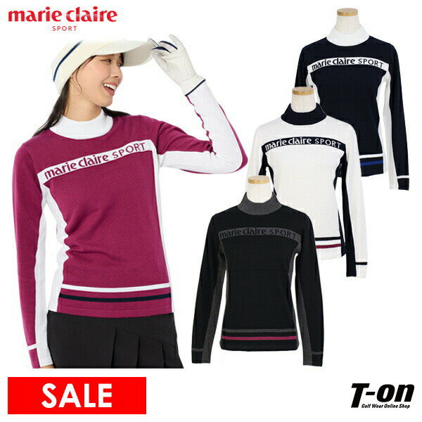 【30％OFF SALE】マリクレール マリ・クレール スポール marie claire sport レディース セーター ハイネックセーター 配色切替デザイン ロゴジャガード M～3L 2023 秋冬 新作 ゴルフウェア