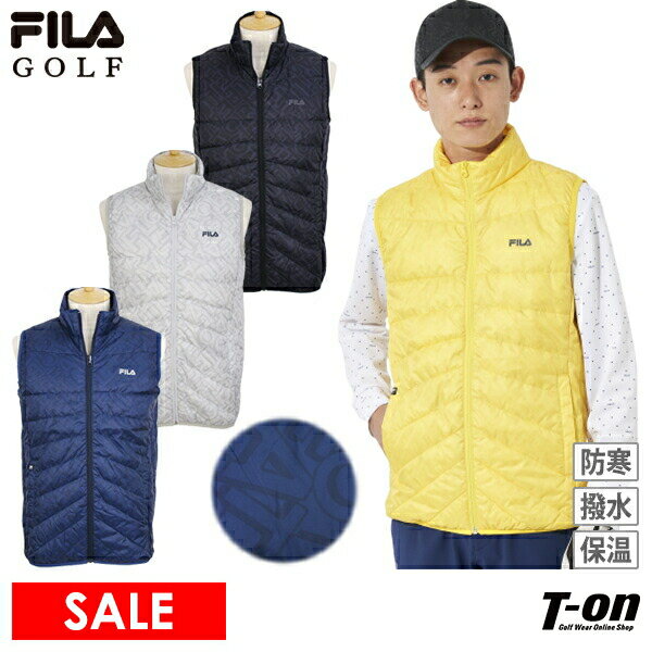 フィラ フィラゴルフ FILA GOLF メンズ ベスト ダウン＆中綿入り ハイブリッドダウン 保温 防寒 軽量 撥水タイポグラフィック柄 ダウンベスト 3Lまでご用意 ゴルフウェア