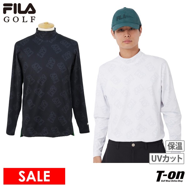 フィラ フィラゴルフ FILA GOLF メンズ ハイネックシャツ 長袖 モックネックシャツ 保温 防寒 裏微起毛 UVカット タイポグラフィ柄 総柄 ロゴ柄 ゴルフウェア