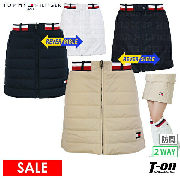 トミー ヒルフィガー ゴルフ TOMMY HILFIGER GOLF 日本正規品 レディース スカート 中綿スカート リバーシブル オープンファスナー 保温 防寒 防風 無地×ロゴ総柄プリント ウエスト伸縮 2WAY  ゴルフウェア