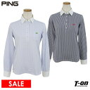 楽天【T-on】ティーオン【40％OFF SALE】ピン PING レディース ポロシャツ 長袖 クレリックシャツ ストライプ柄 胸ポケット付 ロゴ刺繍 ゴルフウェア