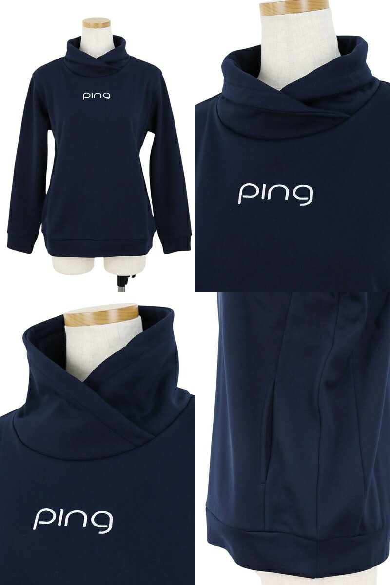 【40％OFF SALE】ピン PING レディース トレーナー ハイネックプルオーバー 裏起毛 保温 ストレッチ 重ね衿デザイン ロゴ刺繍 ゴルフウェア