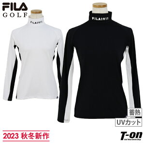 フィラ フィラゴルフ FILA GOLF レディース ハイネックシャツ 長袖 インナーシャツ 裏微起毛 ＋3.4℃ 蓄熱 UVカット 吸水速乾 配色切替 ロゴプリント 2023 秋冬 新作 ゴルフウェア