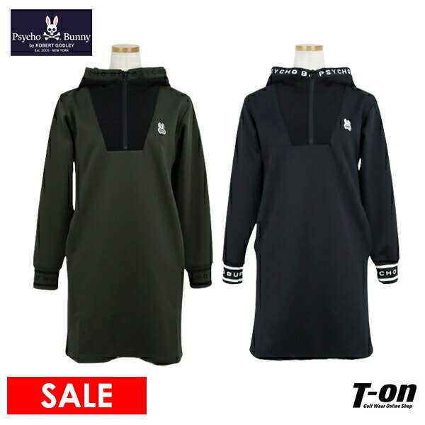 【40％OFF SALE】サイコバニー Psycho Bunny 日本正規品 レディース ワンピース 長袖 フード付きワンピース 裏メッシュ調ダンボールニット素材 ストレッチ フード裏バニープリントデザイン 【送料無料】 ゴルフウェア