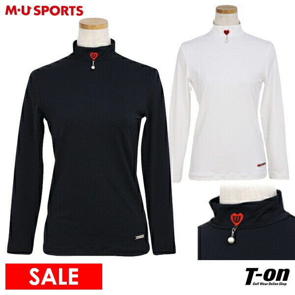 【50％OFF SALE】MUスポーツ エムユー スポーツ M.U SPORTS MUSPORTS レディース ハイネックシャツ 長袖 モックネックシャツ ストレッチ パール調ディテール ハート刺繍 ゴルフウェア