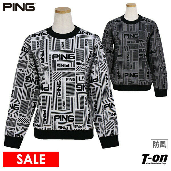 【50％OFF SALE】ピン PING レディース セーター クルーネック ニットプルオーバー 防風裏付き ロゴ柄 総柄ジャガード ゴルフウェア