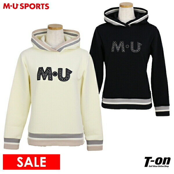 【50％OFF SALE】MUスポーツ エムユー スポーツ M.U SPORTS MUSPORTS レディース パーカー フード付きトレーナー ダンボールニット素材 ストレッチ ロゴビジューデザイン 配色リブ 【送料無料】 ゴルフウェア