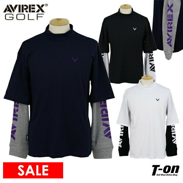 【30％OFF SALE】アヴィレックス ゴルフ AVIREX GOLF メンズ ハイネックシャツ 長袖 モックネックシャツ ストレッチ 天竺×ワッフル素材 レイヤード風デザイン ロゴプリント 【送料無料】 ゴルフウェア