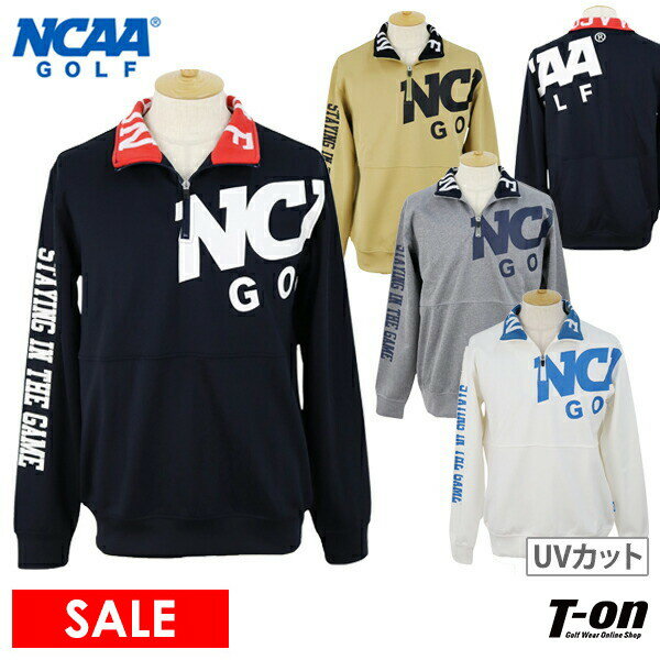 【50％OFF SALE】エヌシーエーエー ゴルフ NCAA GOLF 日本正規品 メンズ トレーナー ハーフジップアップ ハイネックにもなる UVカット ストレッチ ダンボールニット素材 後ろポケット プルオーバー ビックロゴプリント ゴルフウェア