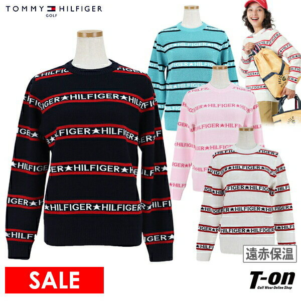 【30％OFF SALE】トミー ヒルフィガー ゴルフ TOMMY HILFIGER GOLF 日本正規品 レディース セーター クルーネック ニット 遠赤保温 リブ編み ボーダー柄 ロゴジャガード 【送料無料】 ゴルフウェア