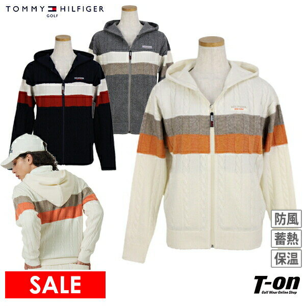 トミー ヒルフィガー ゴルフ TOMMY HILFIGER GOLF 日本正規品 レディース ブルゾン ニットブルゾン カーディガン 蓄熱 保温 裏地付き 防風 ケーブル編み 配色デザイン ゴルフウェア