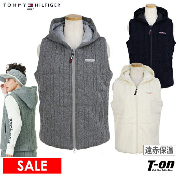 【30％OFF SALE】トミー ヒルフィガー ゴルフ TOMMY HILFIGER GOLF 日本正規品 レディース ベストフード付き ニット＆パテッドベスト 中綿入り ケーブル編み 遠赤保温 防寒 ボックスロゴ刺繍 【送料無料】 ゴルフウェア