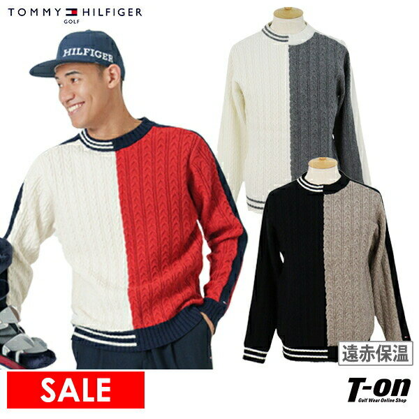 トミー・ヒルフィガー 【30％OFF SALE】トミー ヒルフィガー ゴルフ TOMMY HILFIGER GOLF 日本正規品 メンズ セーター クルーネック 遠赤保温 ウール混紡 ケーブル編み カラー切替デザイン 袖フラッグ刺繍 【送料無料】 ゴルフウェア