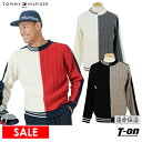 【30％OFF SALE】トミー ヒルフィガー ゴルフ TOMMY HILFIGER GOLF 日本正規品 メンズ セーター クルーネック 遠赤保温 ウール混紡 ケーブル編み カラー切替デザイン 袖フラッグ刺繍 【送料無料】 ゴルフウェア