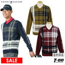 【30％OFF SALE】トミー ヒルフィガー ゴルフ TOMMY HILFIGER GOLF 日本正規品 メンズ セーター Vネック ニット 遠赤外線保温 タータンチェック柄ジャガード 袖フロッキーロゴプリント 【送料無料】 ゴルフウェア