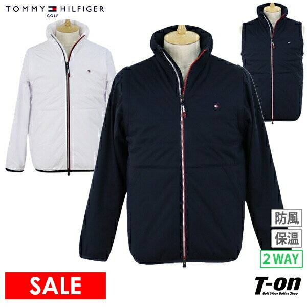 【30％OFF SALE】トミー ヒルフィガー ゴルフ TOMMY HILFIGER GOLF 日本正規品 メンズ ブルゾン ベストにもなる 防風 保温 身頃中綿入 袖取り外し可 2WAY 襟ロゴプリント トリコロール配色ファスナー 【送料無料】 ゴルフウェア