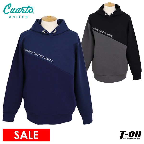 【30％OFF SALE】クアルトユナイテッド ベーシック CUARTO UNITED BASIC メンズ パーカー ダンボールニット素材 ストレッチ 切替デザイン ロゴ刺繍 ゴルフウェア