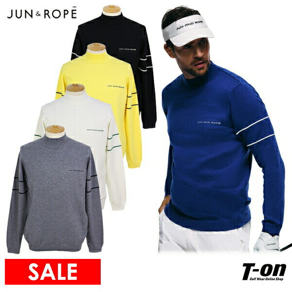 【50％OFF SALE】ジュン＆ロペ ジュンアンドロペ JUN＆ROPE メンズ セーター ハイネック モックネック ニット 袖ダブルライン ロゴ刺繍 ゴルフウェア