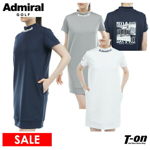 【30％OFF SALE】アドミラルゴルフ Admiral Golf 日本正規品 レディース ワンピース 半袖 モックネックワンピース バックロゴプリント ダンボールニット ボックスシルエット 【送料無料】 2023 春夏 新作 ゴルフウェア