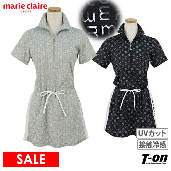 【30％OFF SALE】マリクレール マリ・クレール スポール marie claire sport レディース ポロシャツ 半袖 ハーフジップシャツ チュニック丈 UVカット 接触冷感 ストレッチ メッシュ調素材 ロゴ…