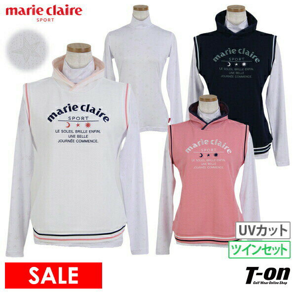 【30％OFF SALE】マリクレール マリ・クレール スポール marie claire sport レディース ベスト＆ハイネックインナーシャツ ツインセット 3WAY UVカット 吸汗速乾 M～3Lまで ゴルフウェア