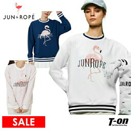 ジュン アンド ロペ 【30％OFF SALE】ジュン＆ロペ ジュンアンドロペ JUN＆ROPE レディース トレーナー クルーネック ダンボール素材 ドロップショルダー フラミンゴプリント プルオーバー 【送料無料】 ゴルフウェア