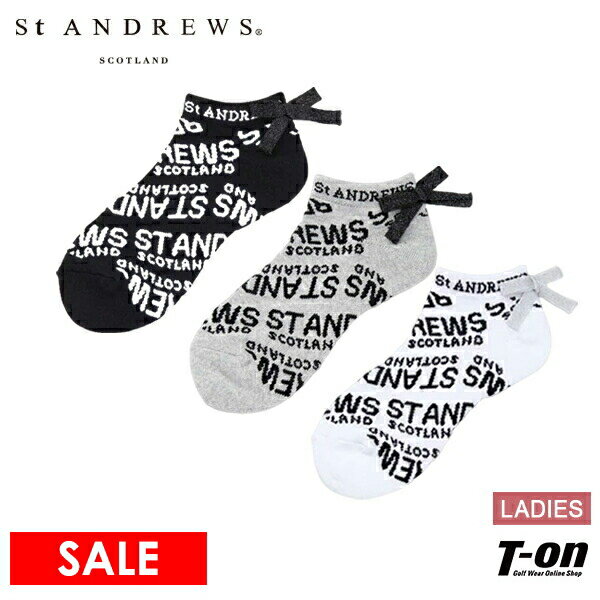 【30％OFF SALE】セントアンドリュース St ANDREWS レディース ソックス アンクル丈ソックス スニーカー丈ソックス 足底パイルクッション付き 抗菌防臭 ロゴ総柄ジャガード リボン付き ゴルフ