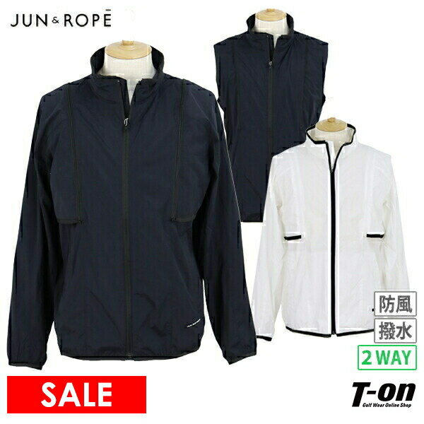 【30％OFF SALE】ジュン＆ロペ ジュンアンドロペ JUN＆ROPE メンズ ブルゾン ベストにもなる ナイロンジャケット 2WAY 撥水 防風 エンボスロゴパイピング 【送料無料】 ゴルフウェア