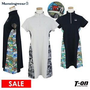 【40％OFF SALE】マンシングウエア エンボイ Munsingwear ENVOY レディース ワンピース 半袖 ハーフジップワンピース ハイネックにもなる ストレッチ 異素材切替え コミック柄切替え ロゴプリント 【送料無料】 2023 春夏 新作 ゴルフウェア