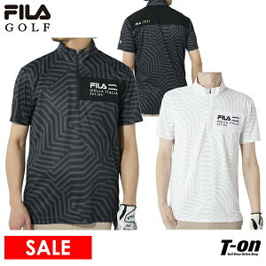 【30％OFF SALE】フィラ フィラゴルフ FILA GOLF メンズ ポロシャツ 半袖 ハーフジップシャツ UVカット 接触冷感 遮熱 幾何学柄 ロゴ刺繍 2023 春夏 新作 ゴルフウェア