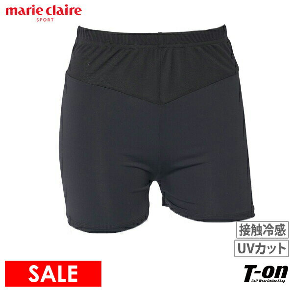 【30％OFF SALE】マリクレール マリ・クレール スポール marie claire sport レディース インナーパンツ ショート丈レギンス 接触冷感 UVカット 吸汗速乾 メッシュ素材切替 ロゴプリント ゴルフウェア