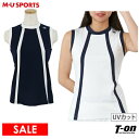 楽天【T-on】ティーオン【50％OFF SALE】MUスポーツ エムユー スポーツ M.U SPORTS MUSPORTS レディース ハイネックシャツ ノースリーブシャツ UVカット 吸水速乾 バイヤスラインデザイン ロゴ刺繍 ゴルフウェア