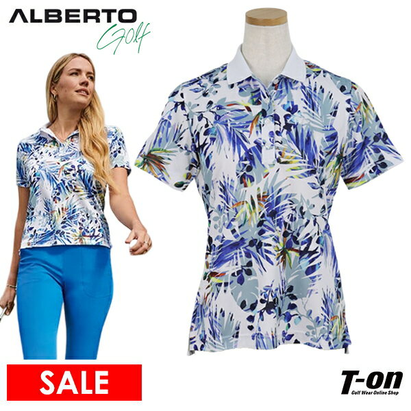 【50％OFF SALE】アルベルト ゴルフ ALBERTO GOLF 日本正規品 レディース ポロシャツ 半袖 ストレッチ ボタニカル柄 ラインストーンロゴ 【送料無料】 ゴルフウェア