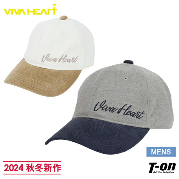 ビバハート VIVA HEART メンズ キャップ フラノ×ツバコーデュロイキャップ 異素材コンビ 配色デザイン 筆記体 ロゴ刺繍 アジャスターバックル仕様 2024 秋冬 新作 ゴルフ