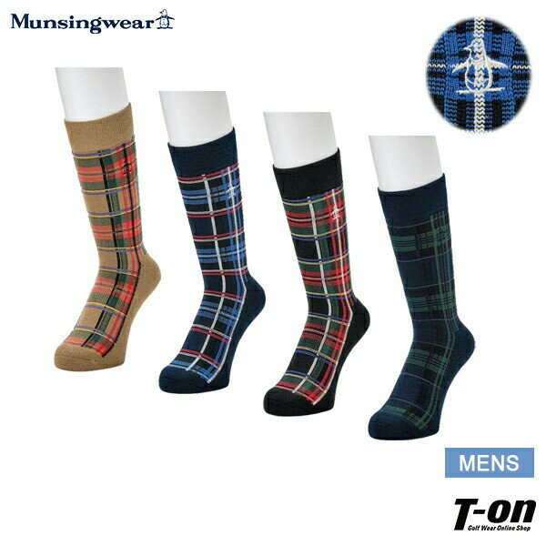 【ポイント10倍 10/17 9:59迄】マンシングウェア Munsingwear メンズ ソックス クルー丈ソックス 抗菌防臭 ジャガードチェック柄 足底パイルクッション付き 2024 秋冬 新作 ゴルフ