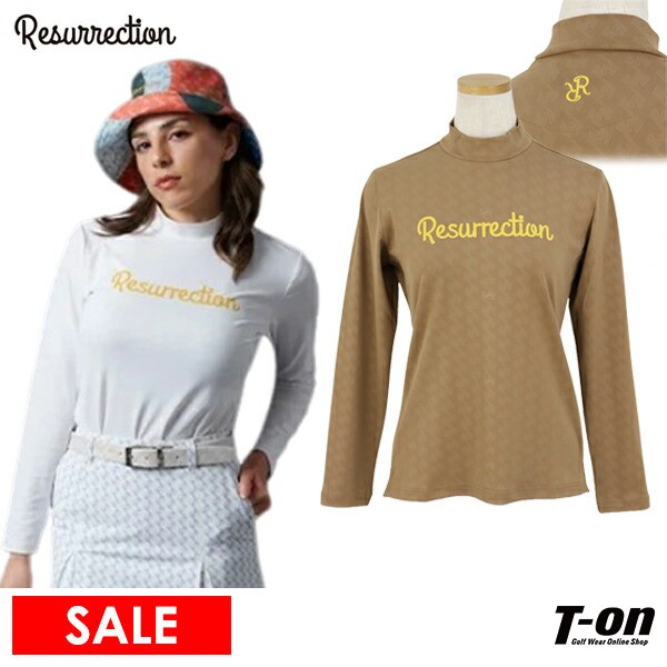 【30％OFF SALE】レザレクション Resurrection レディース ハイネックシャツ 長袖 モックネックシャツ 幾何学柄 ジオメトリック柄 エンボス柄 ロゴプリント 【送料無料】 ゴルフウェア