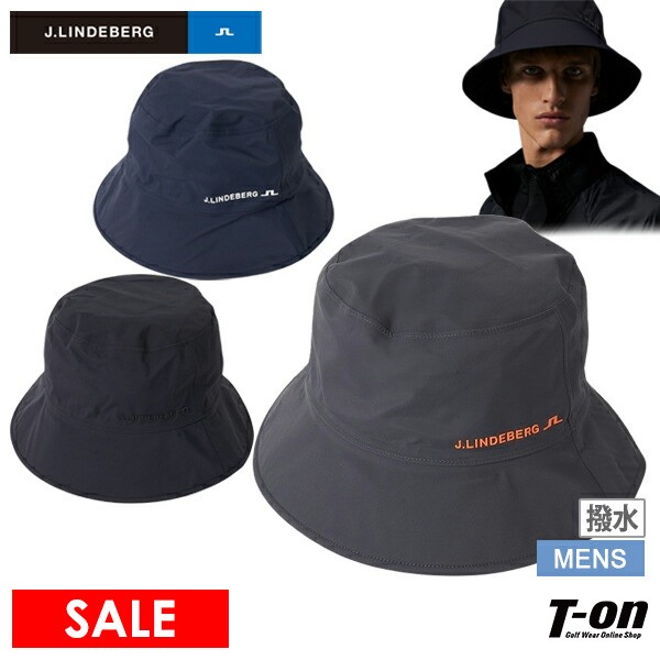 Jリンドバーグ J.LINDEBERG 日本正規品 メンズ ハット バケットハット ナイロン素材 撥水 防汚 ラバー調ロゴプリント 【送料無料】 2024 秋冬 新作 ゴルフ