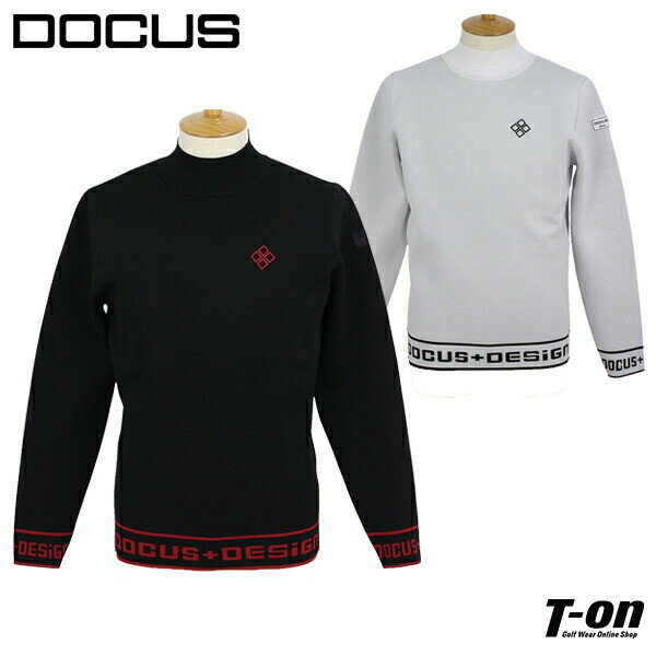 ドゥーカス DOCUS メンズ セーター ハイネック ニット モックネック 配色ライン ロゴジャガー