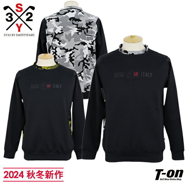 SY32 ABSOLUTE エスワイサーティトゥ アブソリュート 日本正規品 メンズ トレーナー ハイネック モックネック プルオーバー バックカモフラ切替デザイン ロゴプリント 【送料無料】 2024 秋冬 新作 ゴルフウェア