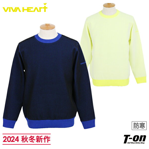 ビバハート VIVA HEART メンズ セーター クルーネック ニット 裏地付き 防風 軽量 3Dジャッカルニット ロゴ刺繍 【送料無料】 2024 秋冬 新作 ゴルフウェア